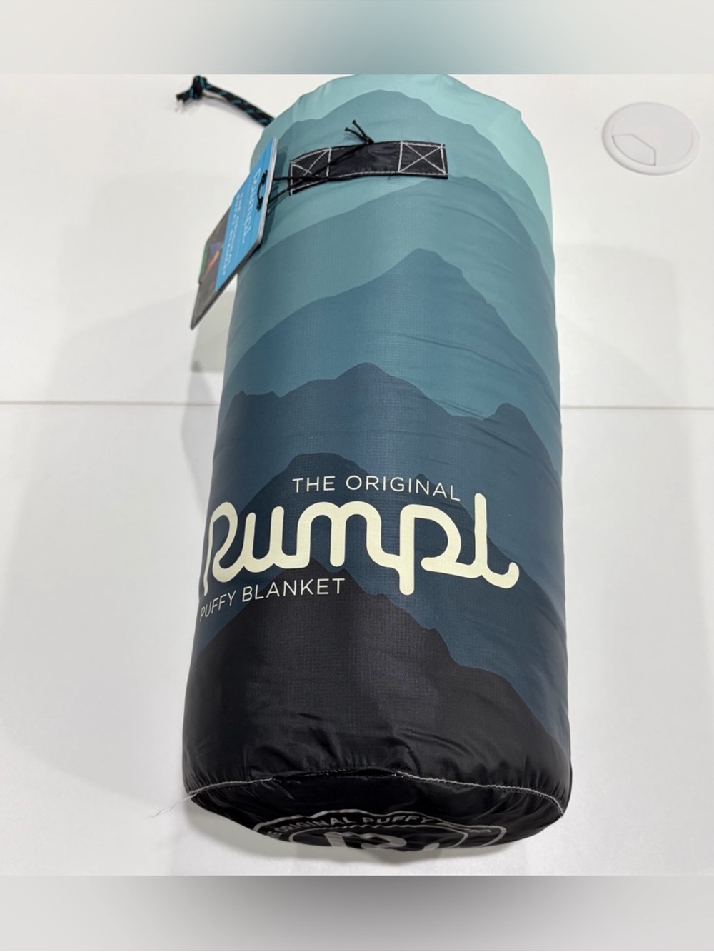 Rumpl Original Puffy Blanket Cascade Fade NWT Teal Turquoise Puffer Stuff Sack